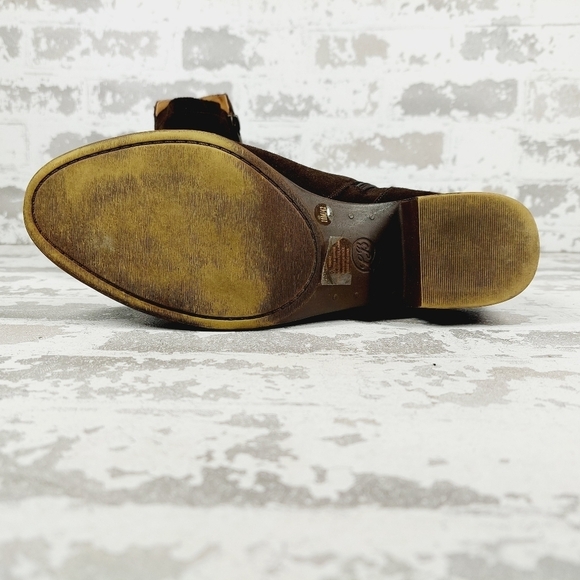 Lucky Brand Brown Leather Suede Side Zipper Heels Ankle Bootie V673 - Picture 8 of 13